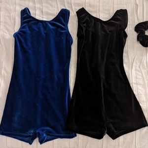 Royal blue and black velvet leotards / biketards